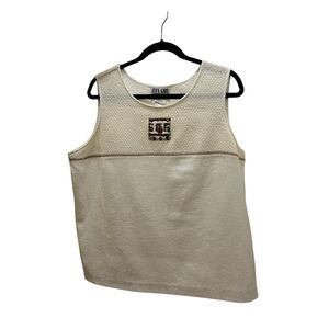 City Girl VTG African Boho Safari Boxy Sleeveless Top Cream Womens Size XL